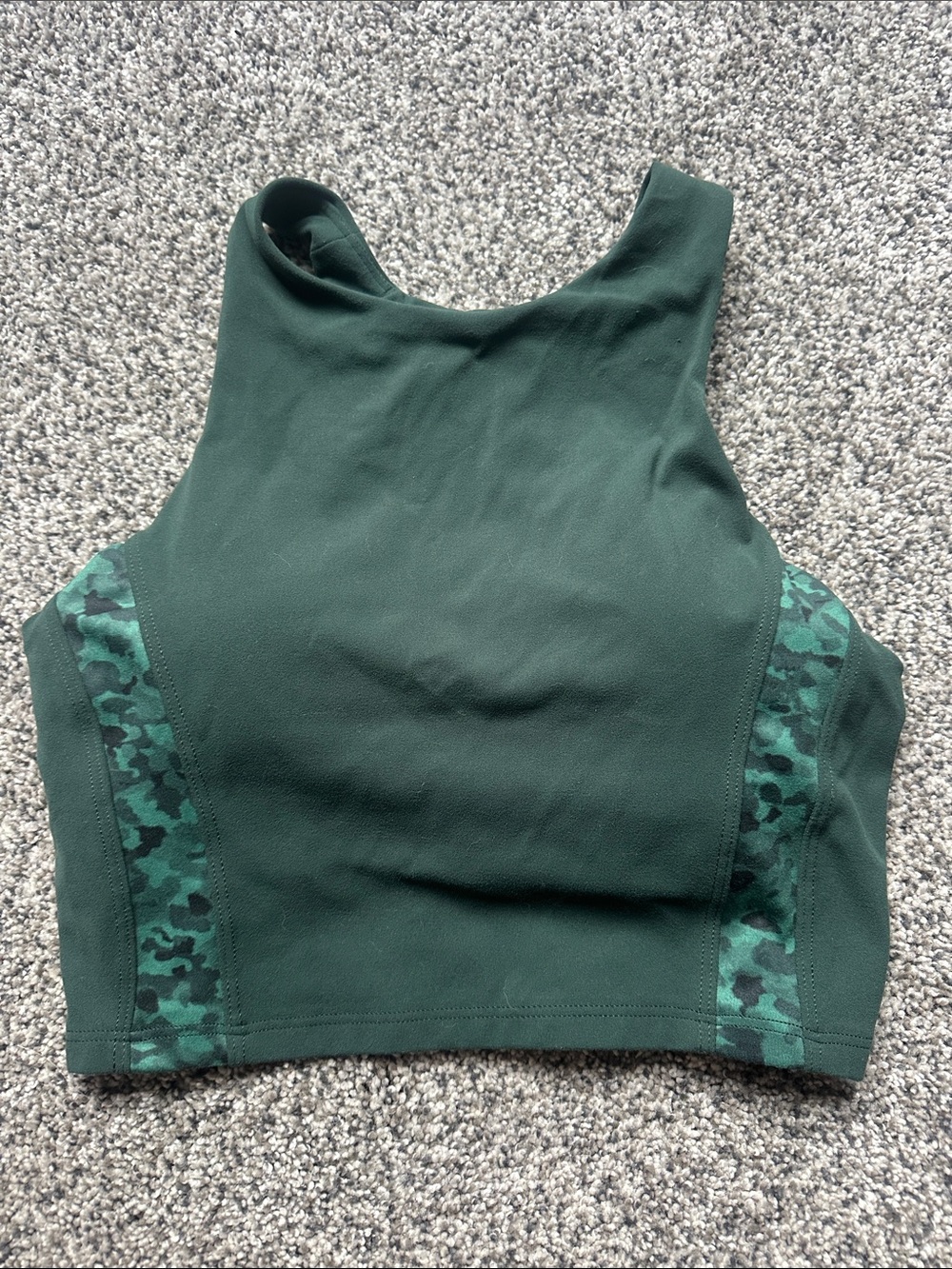 Athleta Green High Neck Crop Tank with Camouflage Side Panels XS